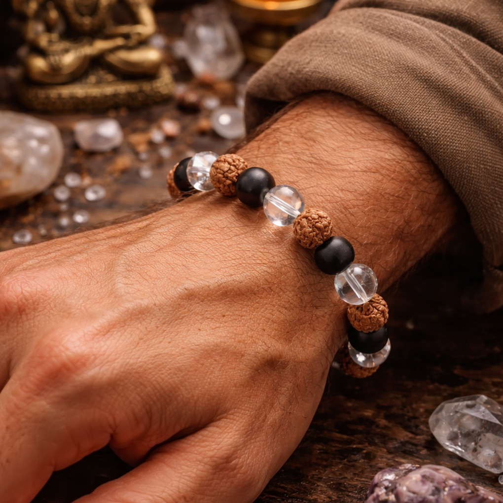 Karungali-Rudraksha-Clear Quartz Bracelet