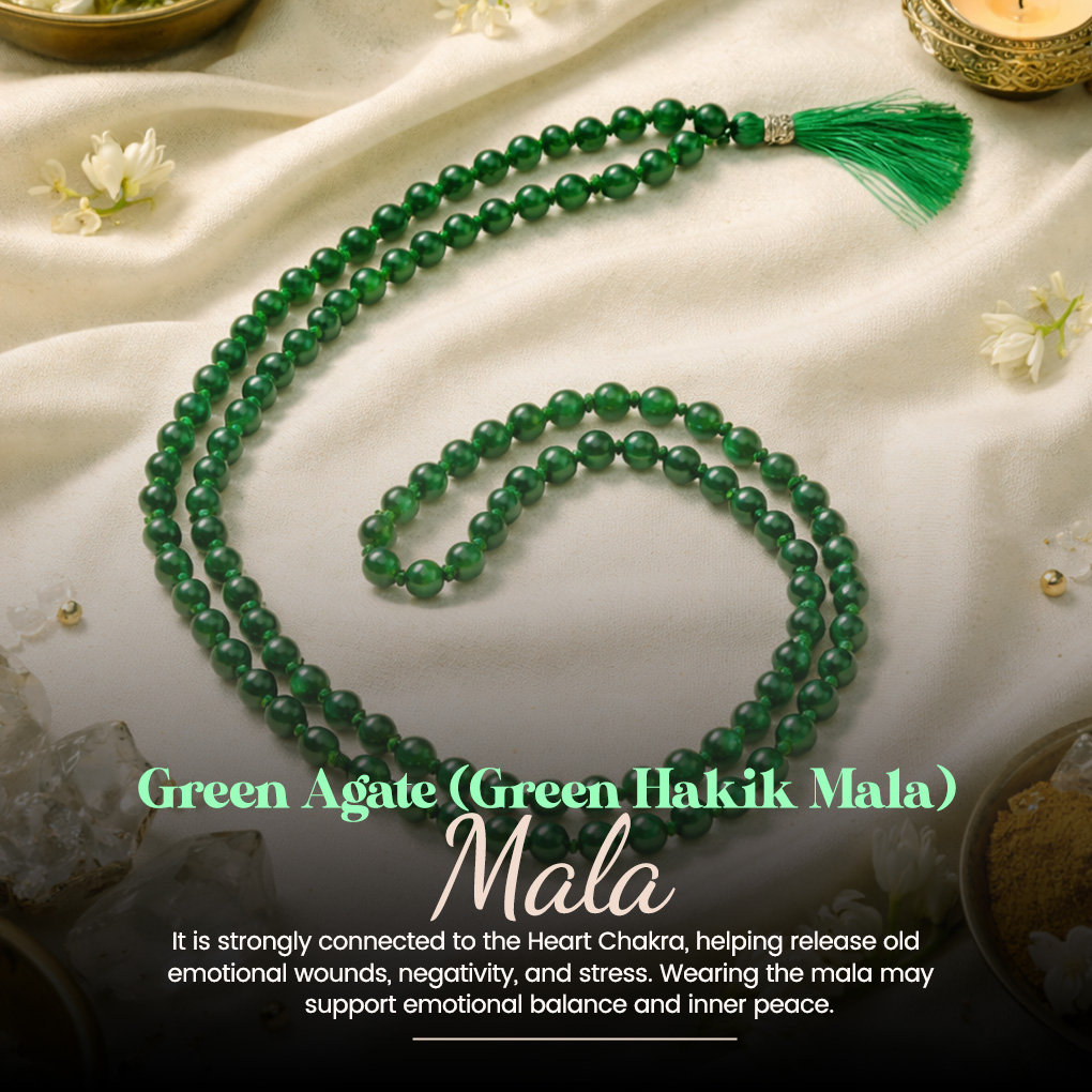 Green Agate - Green Hakik Mala With silk Thread