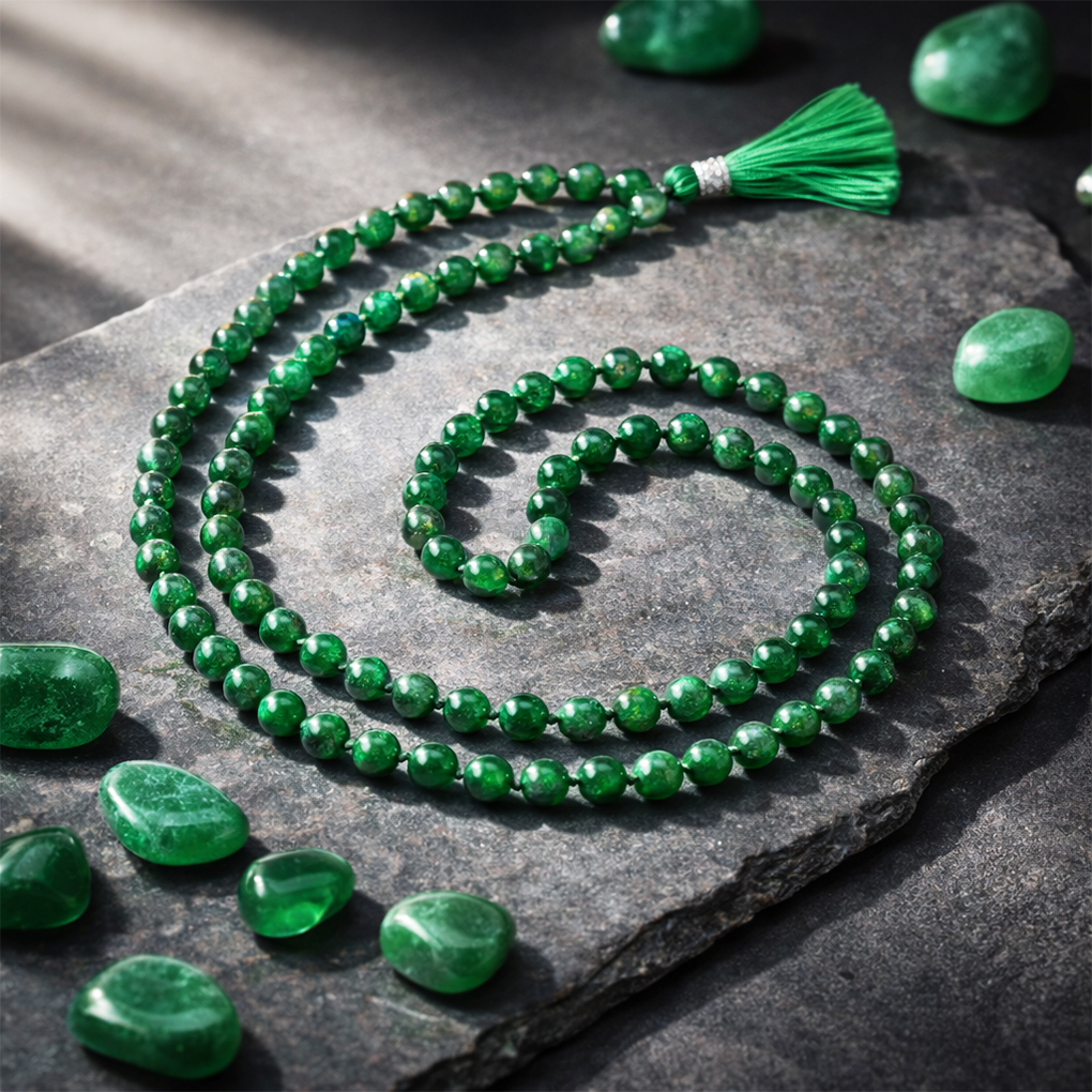 Green Agate - Green Hakik Mala With silk Thread